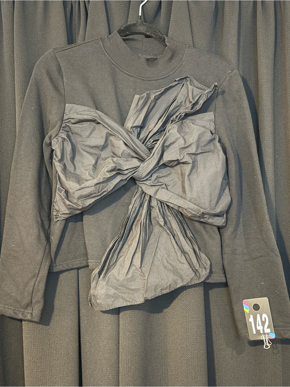 Black Long-Sleeve Bow-Front Sweatshirt